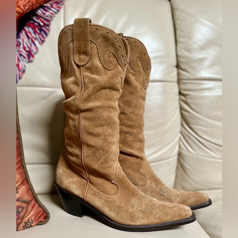 Cathy Jean Brown Suede Leather Western Boots Made In Brazil Women’s